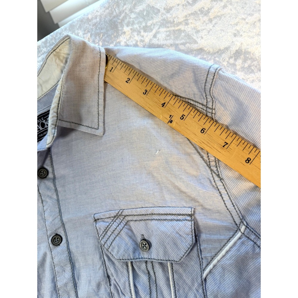 BUCKLE BLACK Tailored Fit Long Sleeve Shirt Mens Large Blue Pinstripe‎ Casual - Picture 7 of 11